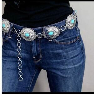 Western Concho Silver Color Turquoise Color Western Wear Belt Small/Medium